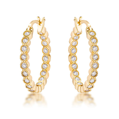 Gold Plated Round Bezel Hoop Earrings