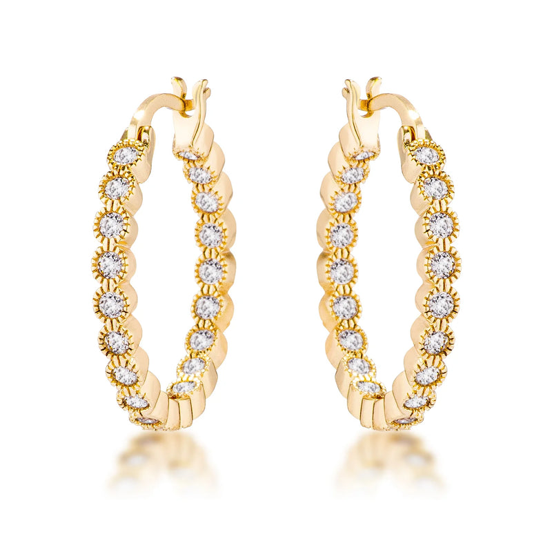 Gold Plated Round Bezel Hoop Earrings