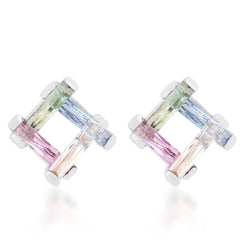 Lyra Multicolor CZ Rhodium Stud Earrings