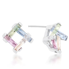 Lyra Multicolor CZ Rhodium Stud Earrings