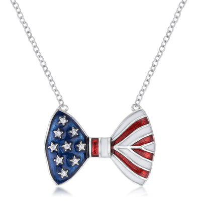Stars and Stripes Bow Tie Necklace with CZ